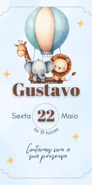 Convite Chá de Bebê Animais no Balão