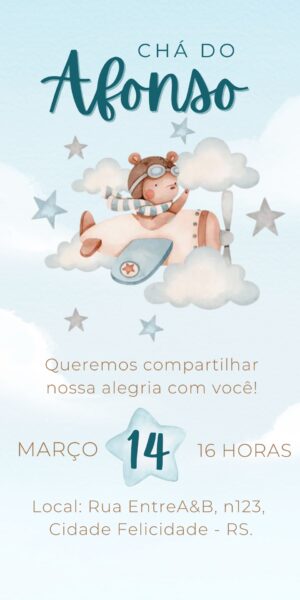 Convite Chá de Bebê Urso Avião