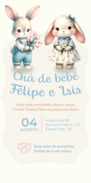 Convite Chá Revelação Coelhinhos
