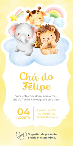 Convite Chá Revelação Animais Floresta