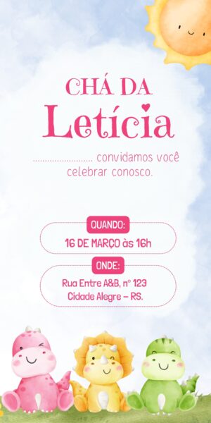 Convite Chá Revelação Dinossauros Bebês