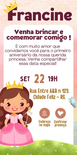 Convite Aniversário Infantil Princesa