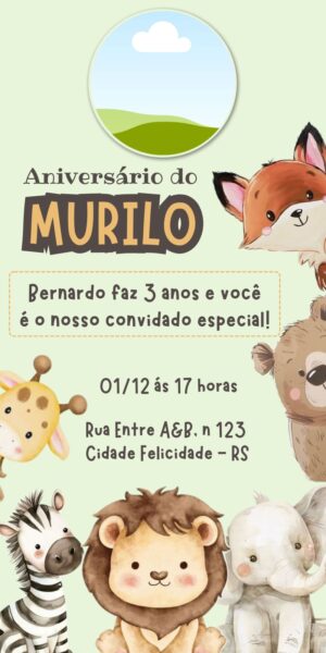 Convite Aniversário Infantil Animais da Floresta