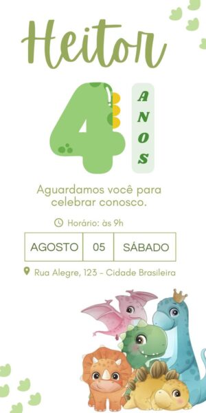 Convite Aniversário Infantil Dinossauros Bebês