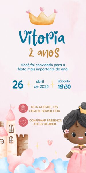 Convite Aniversário Infantil Princesa Coroa