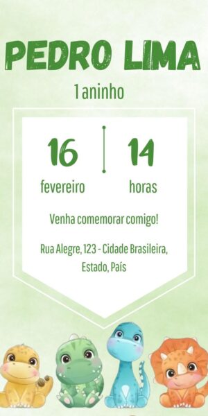 Convite Aniversário Infantil Dinossauros Bebês 2