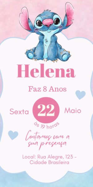 Convite Aniversário Infantil Stitch