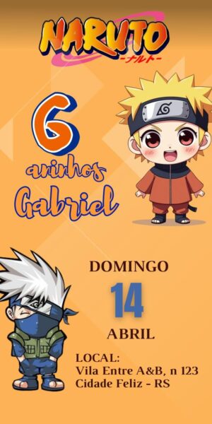 Convite Aniversário Animado Infantil Naruto