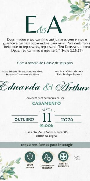 Convite Casamento Interativo Flores Verdes