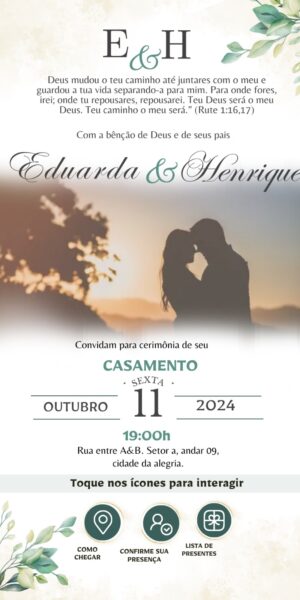 Convite Casamento Interativo Foto ao fundo