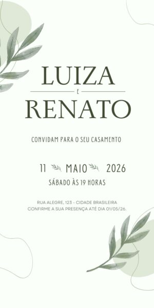 Convite Casamento Delicado Folhas 1