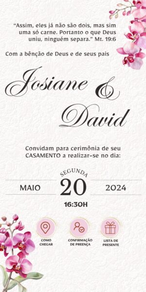 Convite Casamento Interativo Flores Pink