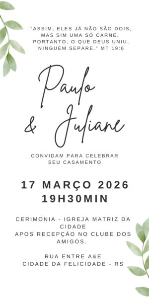 Convite Casamento Delicado Folhas 2