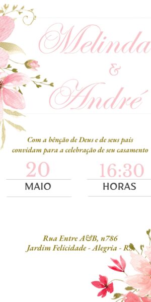 Convite Casamento Flores Rosa