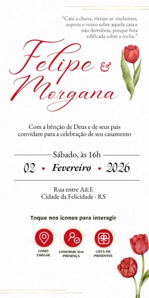 Convite Casamento Interativo Flores Vermelhas