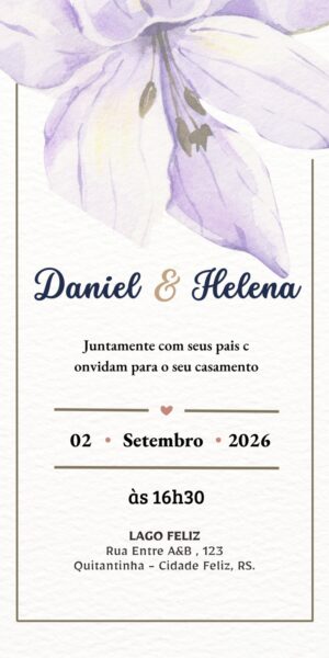 Convite Casamento Flor Grande Lilás