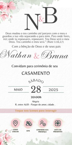 Convite Casamento Interativo Flores coloridas