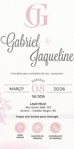Convite Casamento Interativo Detalhe Rosa