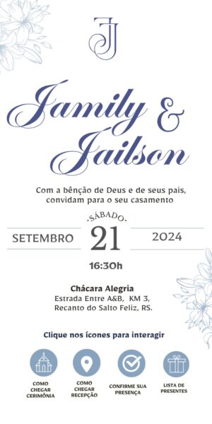 Convite Casamento Interativo Detalhe Azul