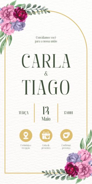 Convite Casamento Interativo Arco Flor rosa