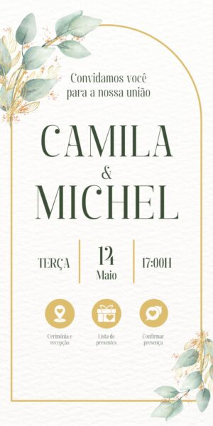 Convite Casamento Interativo Arco Folhas
