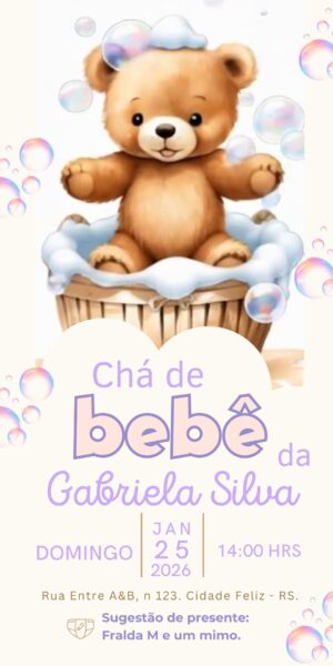Convite Chá de Bebê Urso Banheira