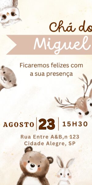Convite Chá de Bebê Animais da Floresta