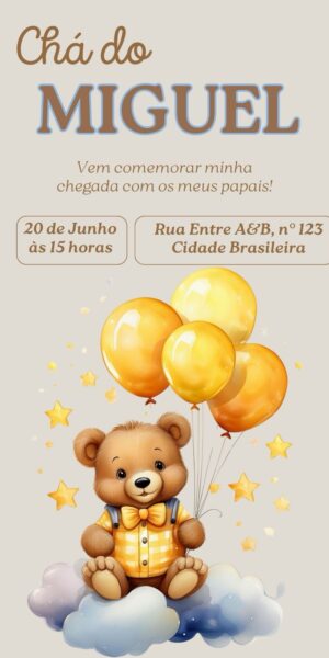 Convite Chá de Bebê Uso Balão