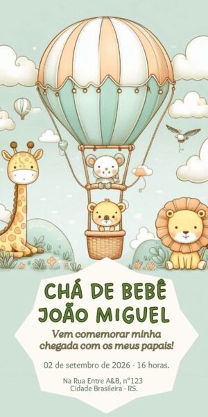 Convite Chá de Bebê Girafa e Leão balão