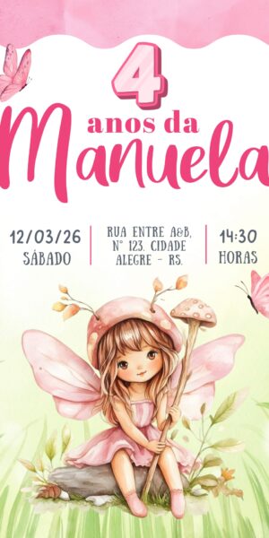 Convite Aniversário Animado Infantil Fada Sentada