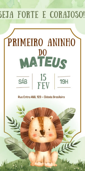 Convite Aniversário Animado Infantil Leão Corajoso