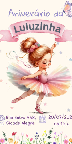 Convite Aniversário Animado Infantil Bailarina