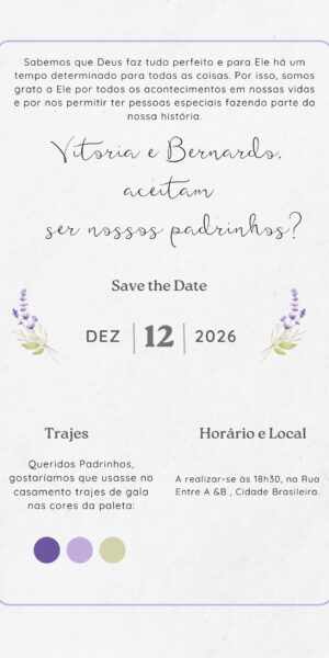 Convite Padrinhos paleta Lavanda