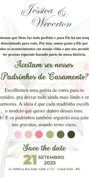 Convite Padrinhos paleta Rosa-Verde